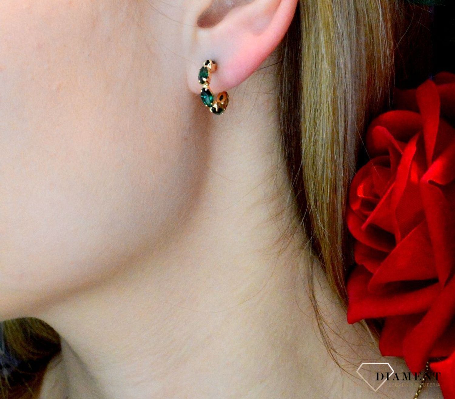 Kolczyki pozłacane Victoria Cruz “ Geometryczne, szmaragdowe koła ” 925 A4136-20DT  Wyjątkowa biżuteria z Victoria Cruz wykonana.JPG