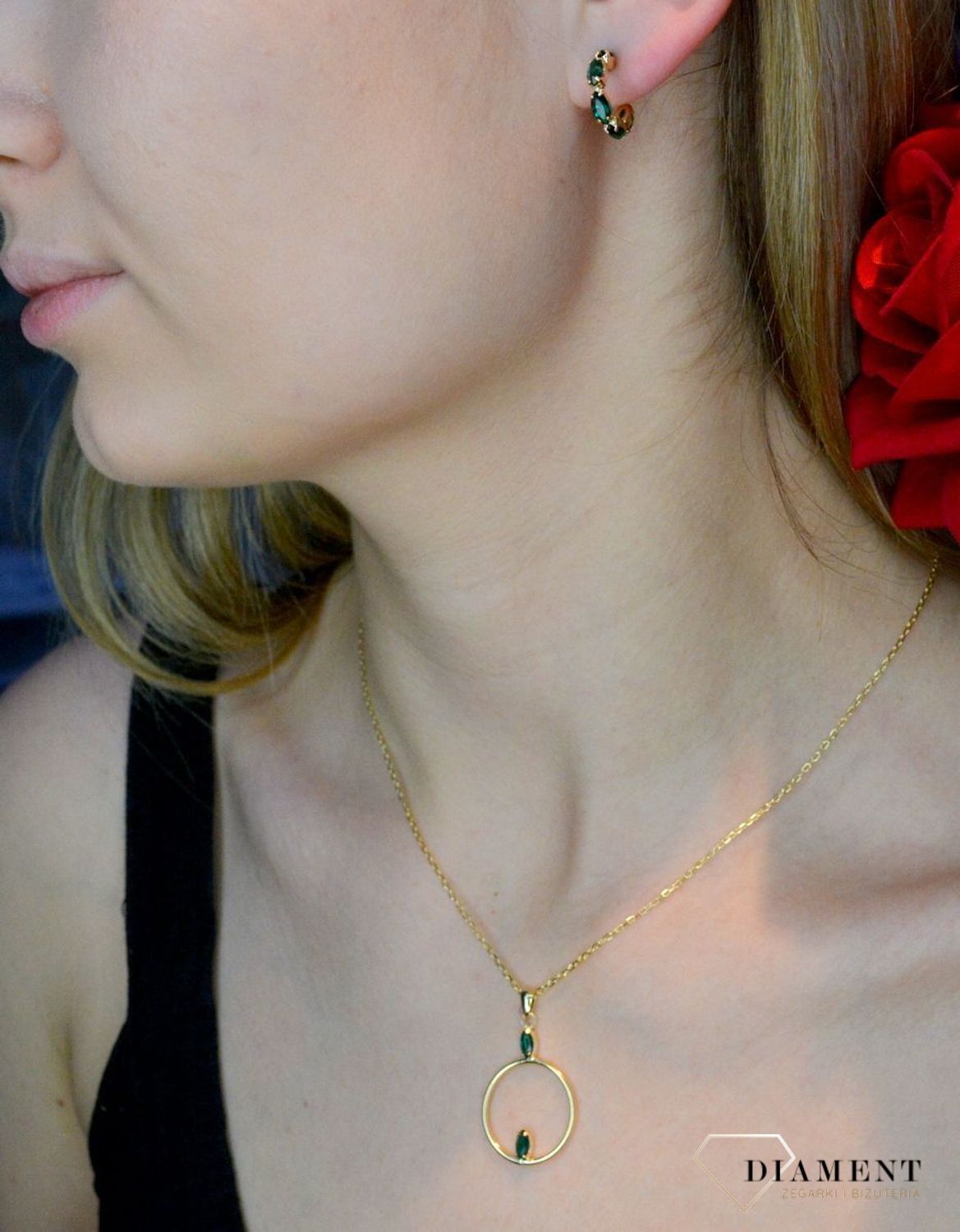 Kolczyki pozłacane Victoria Cruz “ Geometryczne, szmaragdowe koła ” 925 A4136-20DT  Wyjątkowa biżuteria z Victoria Cruz wykonana.JPG