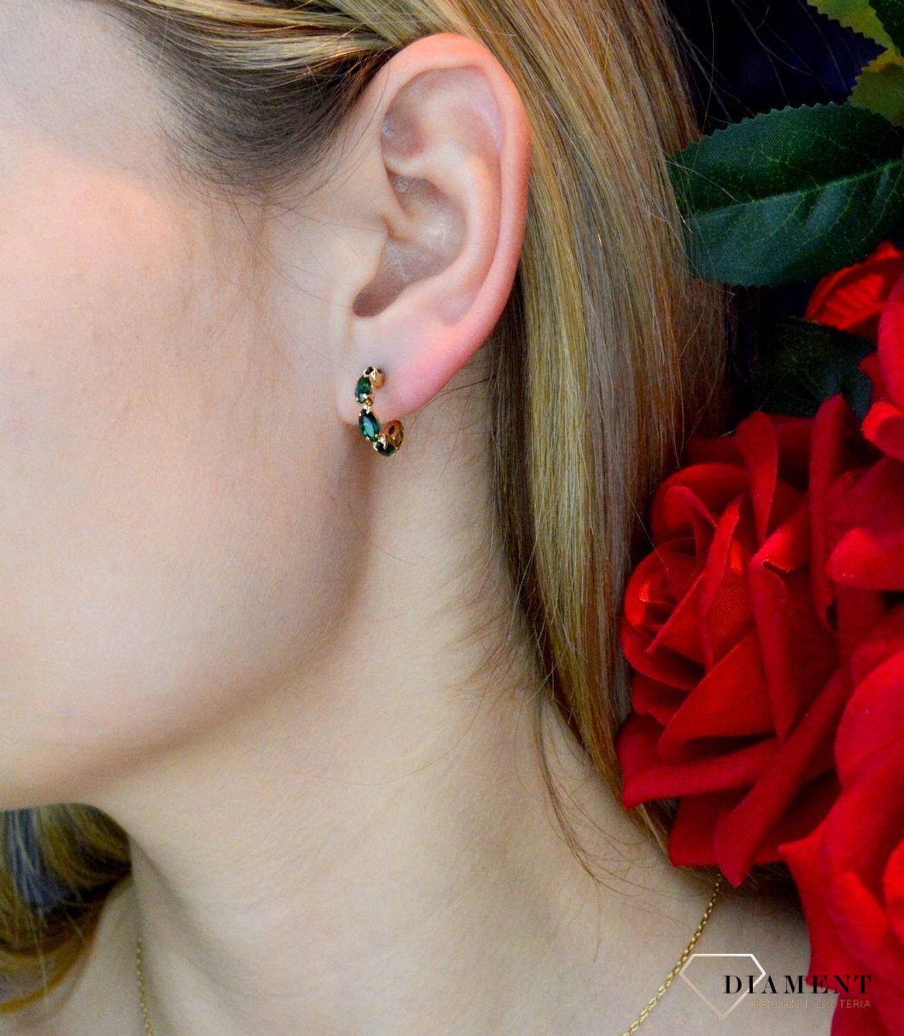 Kolczyki pozłacane Victoria Cruz “ Geometryczne, szmaragdowe koła ” 925 A4136-20DT  Wyjątkowa biżuteria z Victoria Cruz wykonana.JPG
