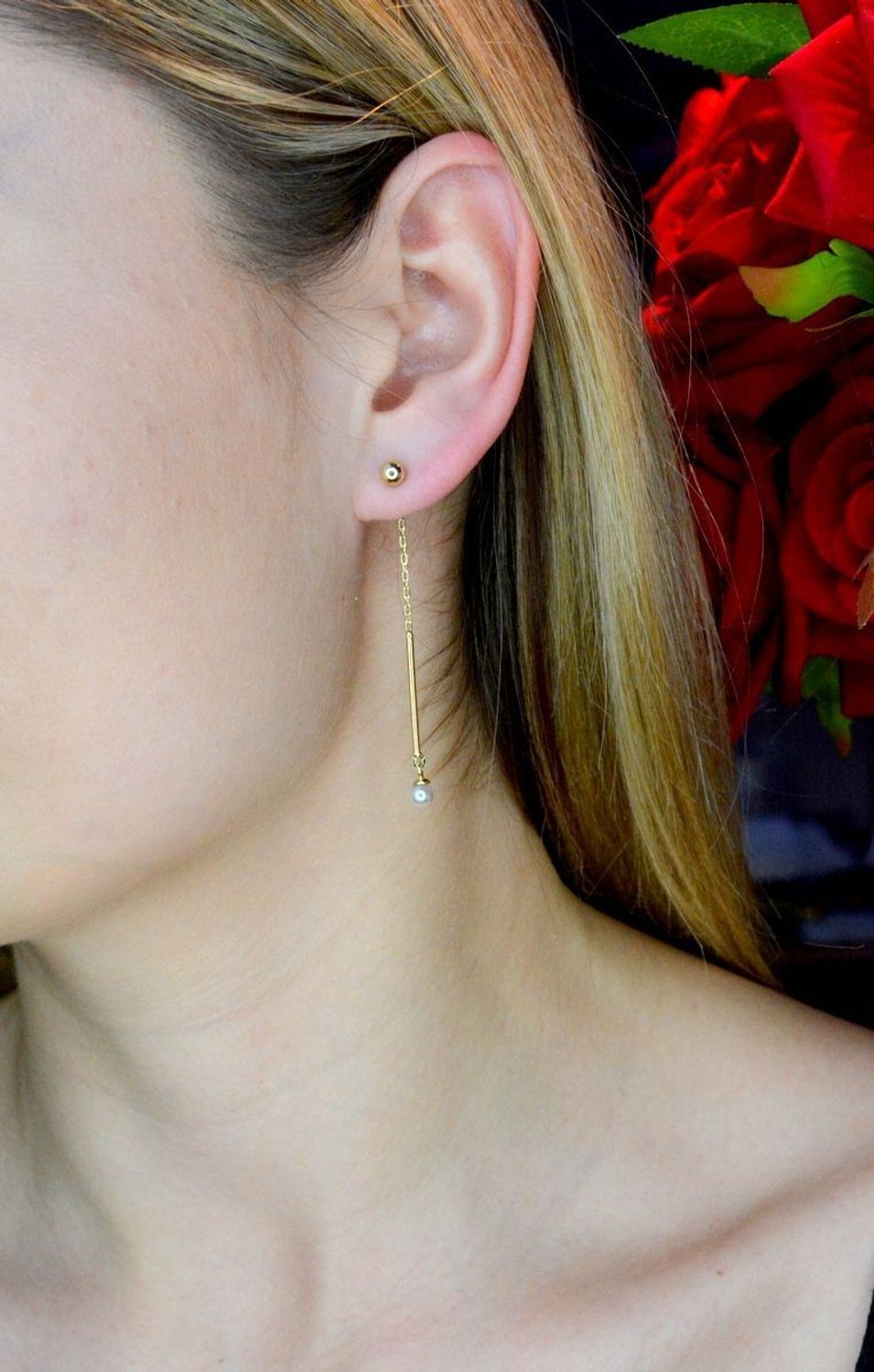 Kolczyki srebrne damskie wiszące z perłą Victoria Cruz Perła na łańcuszku 925 (1).JPG