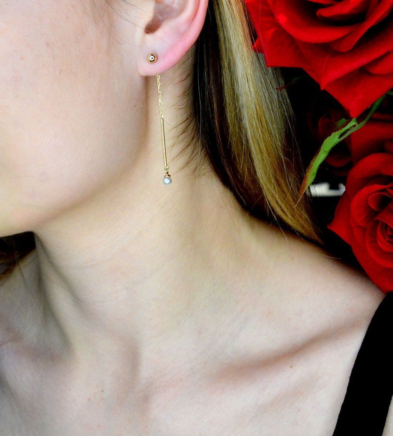 Kolczyki srebrne damskie wiszące z perłą Victoria Cruz Perła na łańcuszku 925 (1).JPG