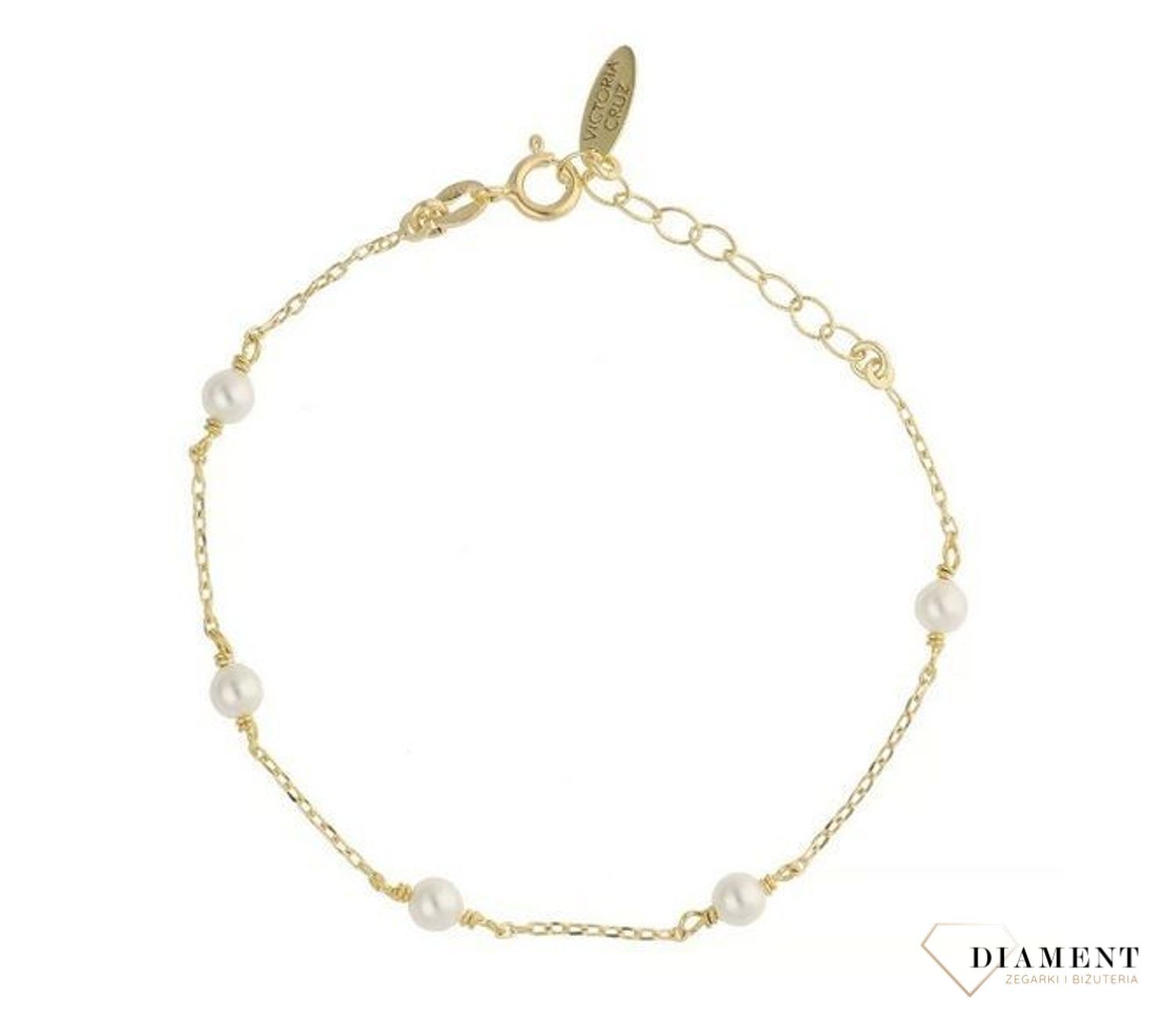 Srebrna bransoletka damska pozłacana pokryta złotem Victoria Cruz 925 Perłykkk A4166-00DP.jpg