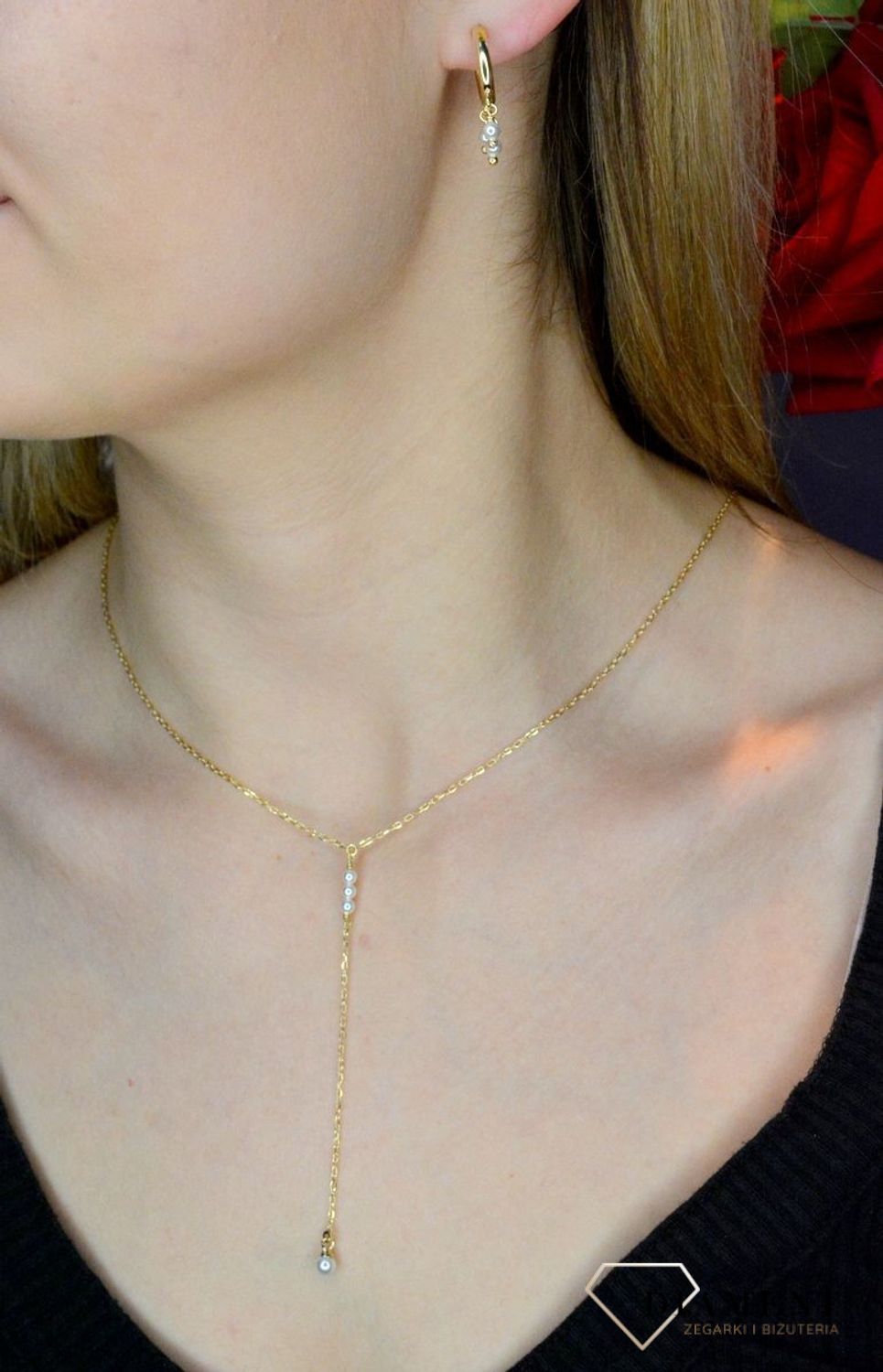 Naszyjnik pozłacany Victoria Cruz “ Perła i kryształ ” 925 A4171-07DG Wyjątkowa biżuteria z Victoria Cruz wykonana z najwyższej.JPG