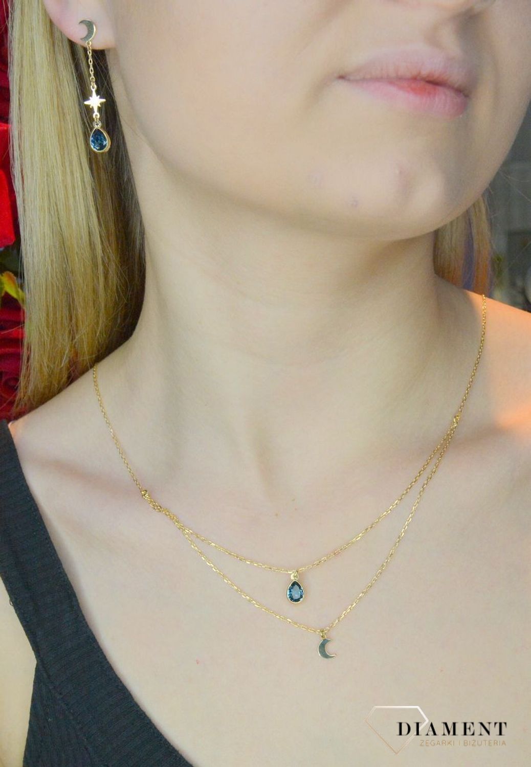 Naszyjnik pozłacany Victoria Cruz “ Szafirowy Księżyc ” 925 A4209-18DG Wyjątkowa biżuteria z Victoria Cruz wykonana z najwyższej.JPG