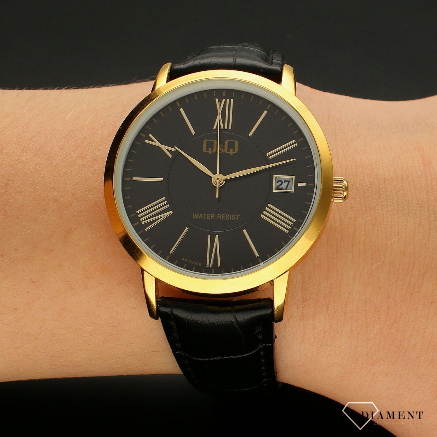 Zegarek damski QQ Classic A475-108. Zegarek na skórzanym pasku. Zegarek damski z datownikiem. Zegarek damski klasyczny na pasku.  (4).jpg