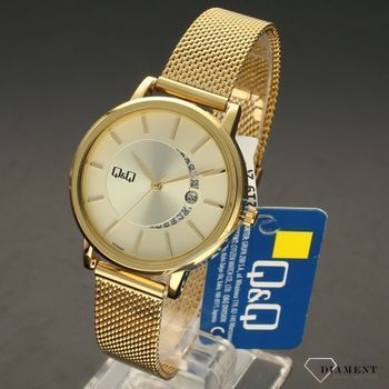 Zegarek damski Q&Q A479-001 na złotej bransolecie typu mesh ⌚✓  (2).jpg