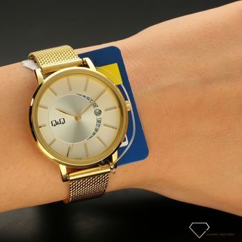 Zegarek damski Q&Q A479-001 na złotej bransolecie typu mesh ⌚✓  (5).jpg