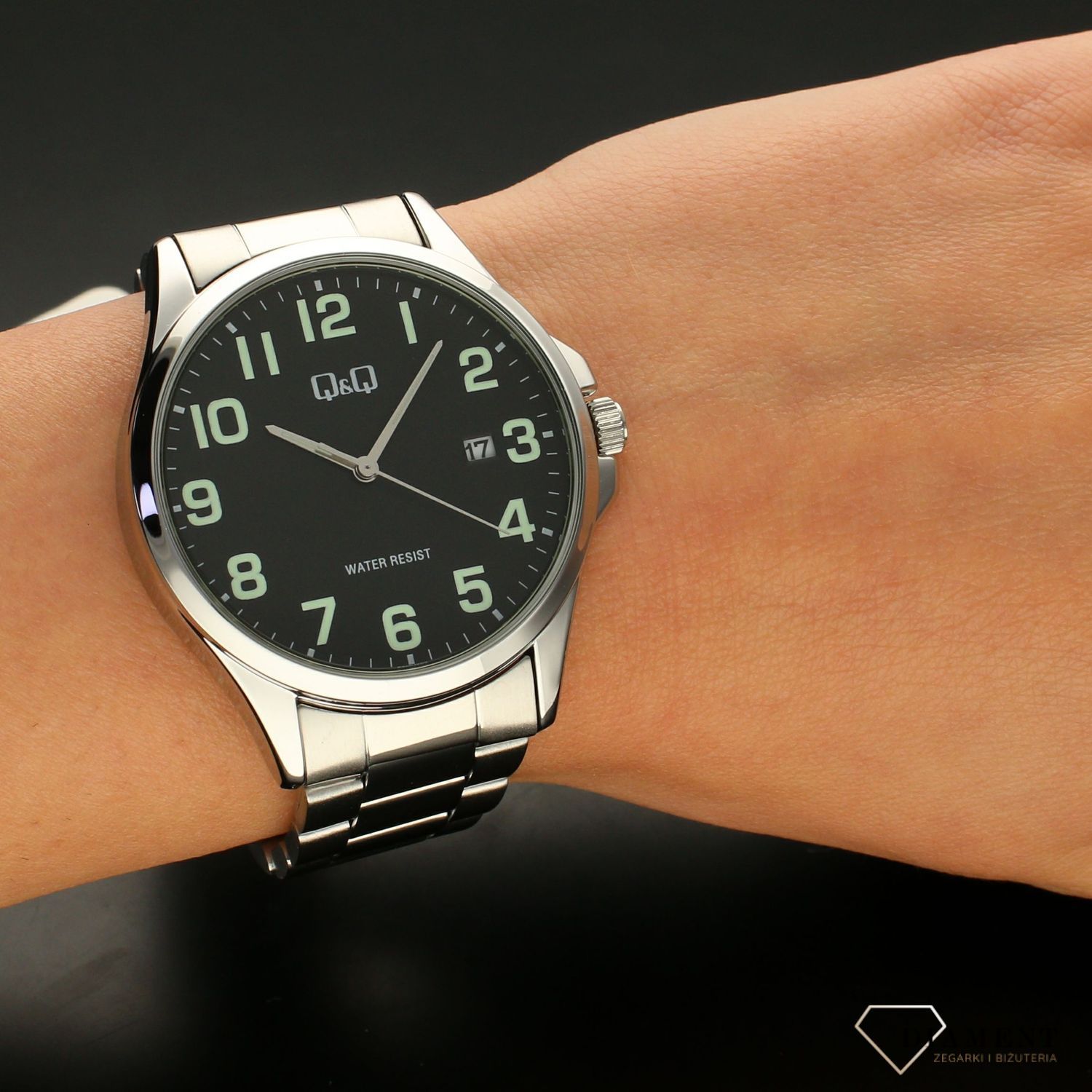 Zegarek męski na bransolecie z czarna tarczą A480-205.jpg