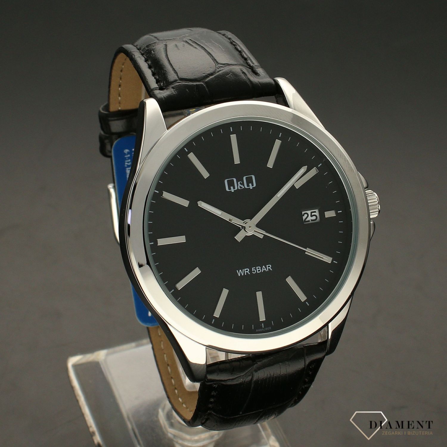 Zegarek męski na czarnym pasku QQ A484-302.jpg