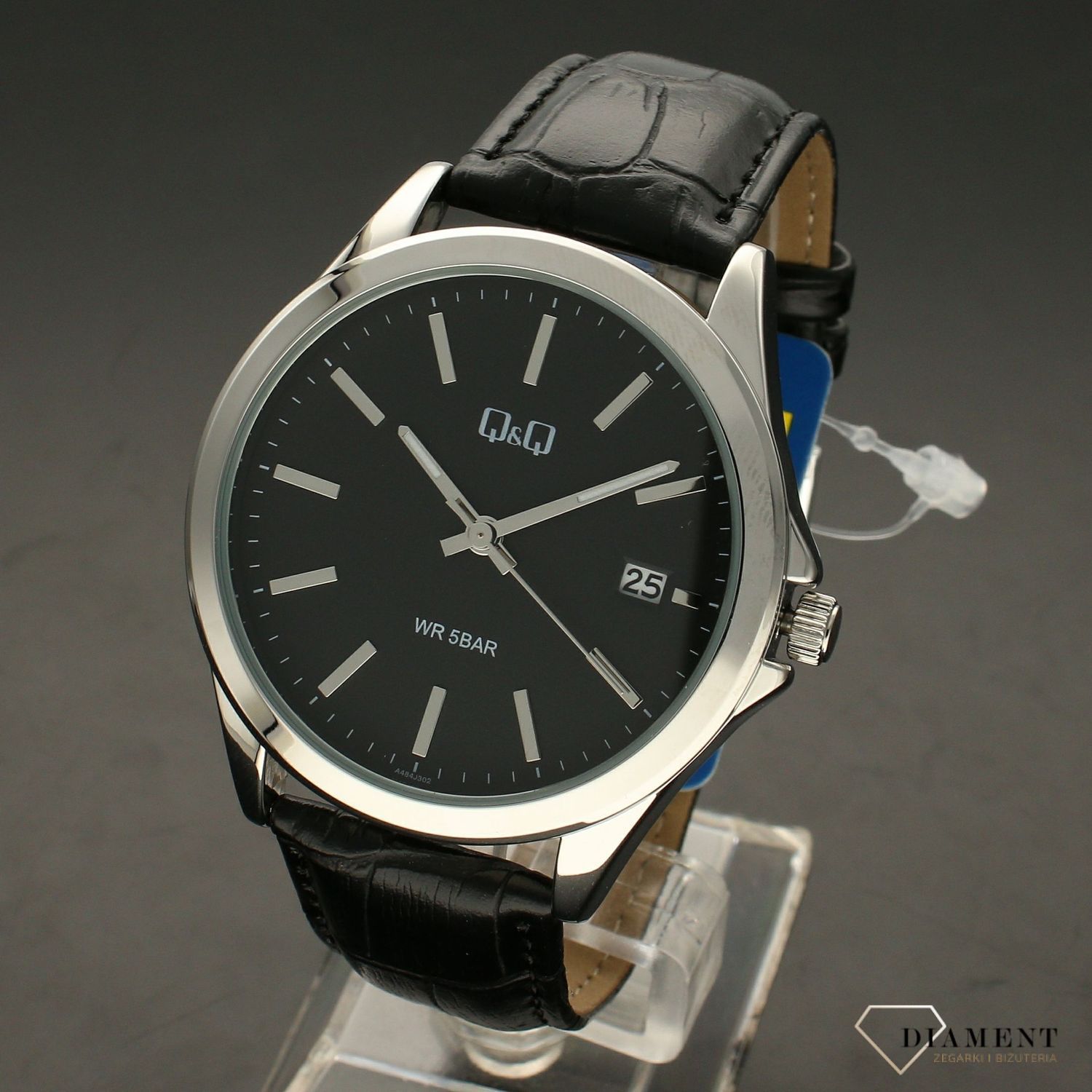 Zegarek męski na czarnym pasku QQ A484-302.jpg