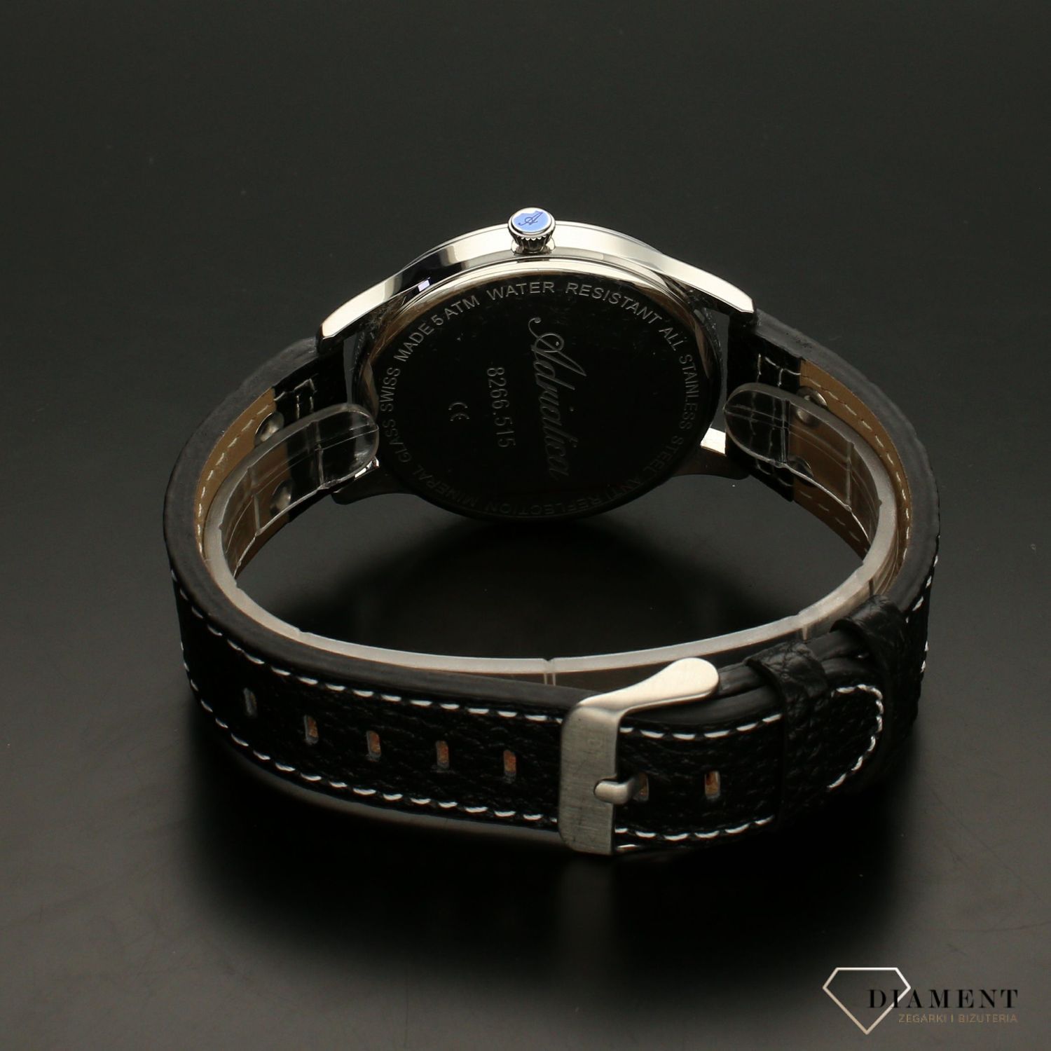 Zegarek męski na czarnym pasku Adriatica Aviator A8266.5254Q z czarną  tarczą i samolotem..jpg