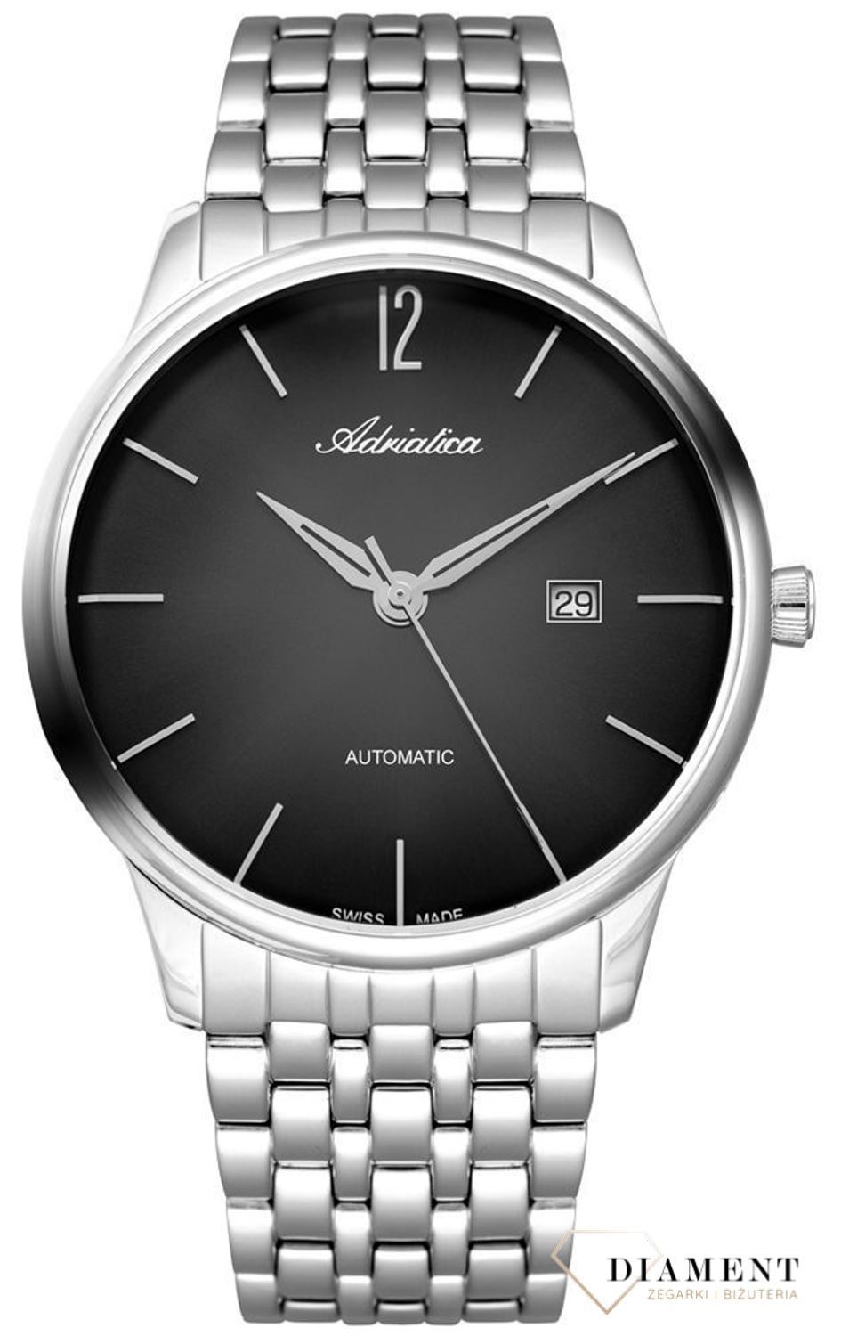 Zegarek męski Adriatica Autmat na bransolecie z czarna tarczą.jpg