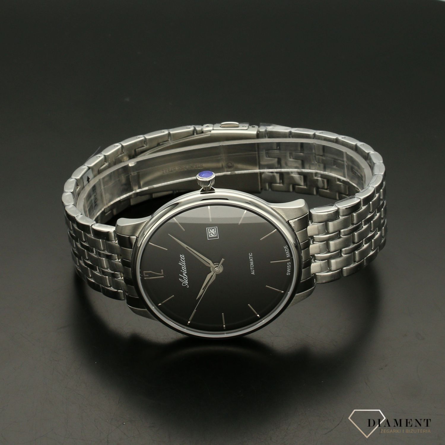 Zegarek męski Adriatica Autmat na bransolecie z czarna tarczą.jpg