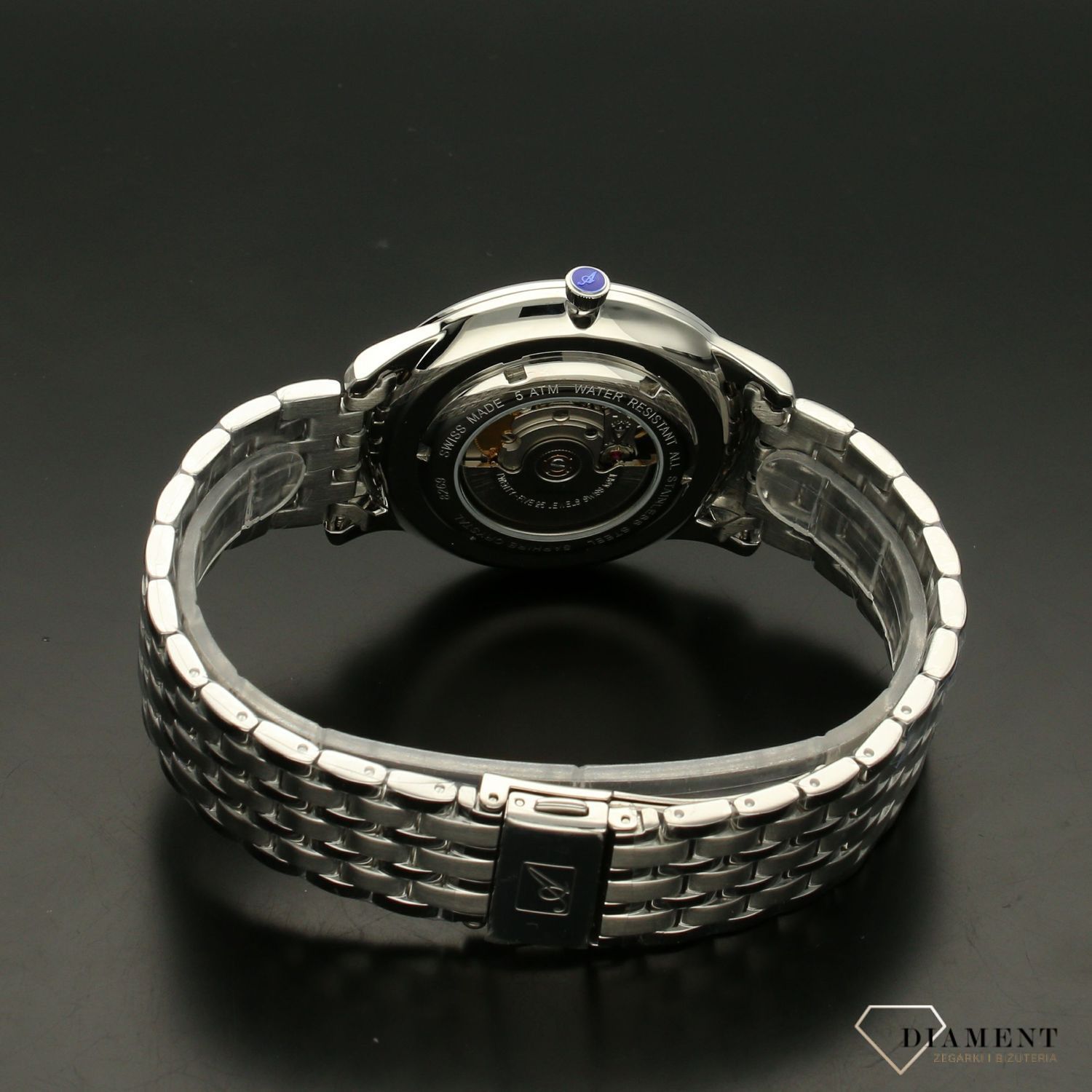 Zegarek męski Adriatica Autmat na bransolecie z czarna tarczą.jpg