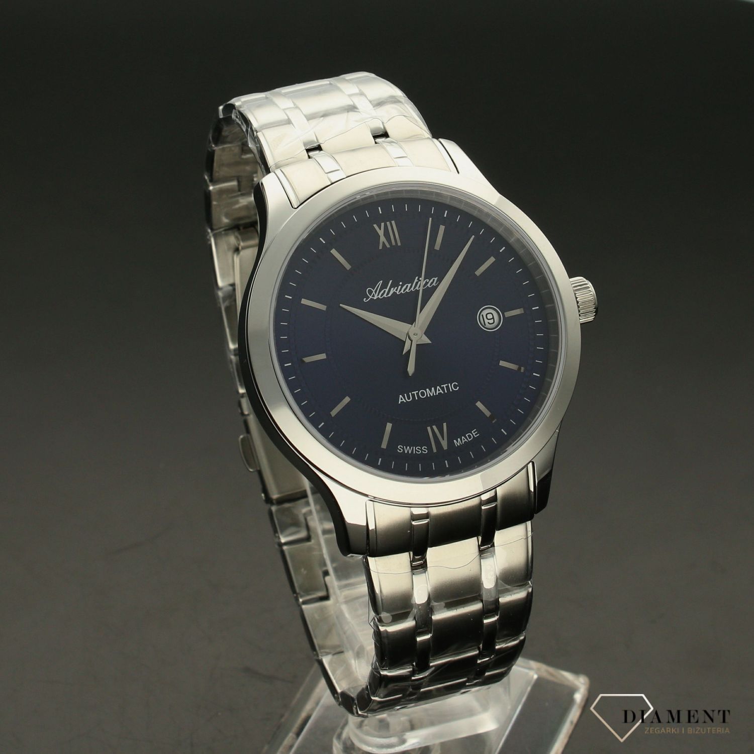 Meski zegarek na bransolecie z niebieską tarczą z naciągiem automatycznym Adriatica 8276.5165.jpg