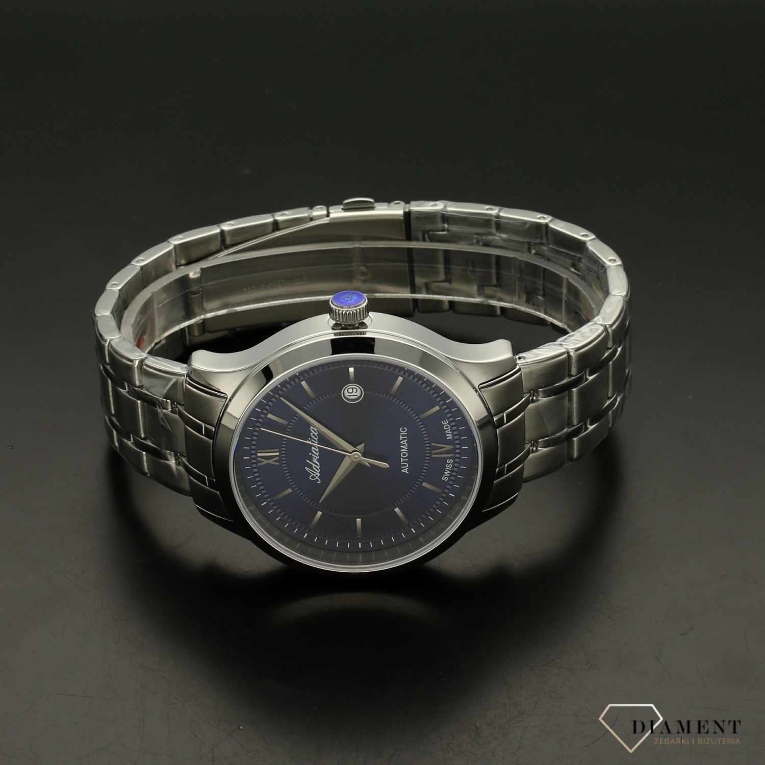 Meski zegarek na bransolecie z niebieską tarczą z naciągiem automatycznym Adriatica 8276.5165.jpg