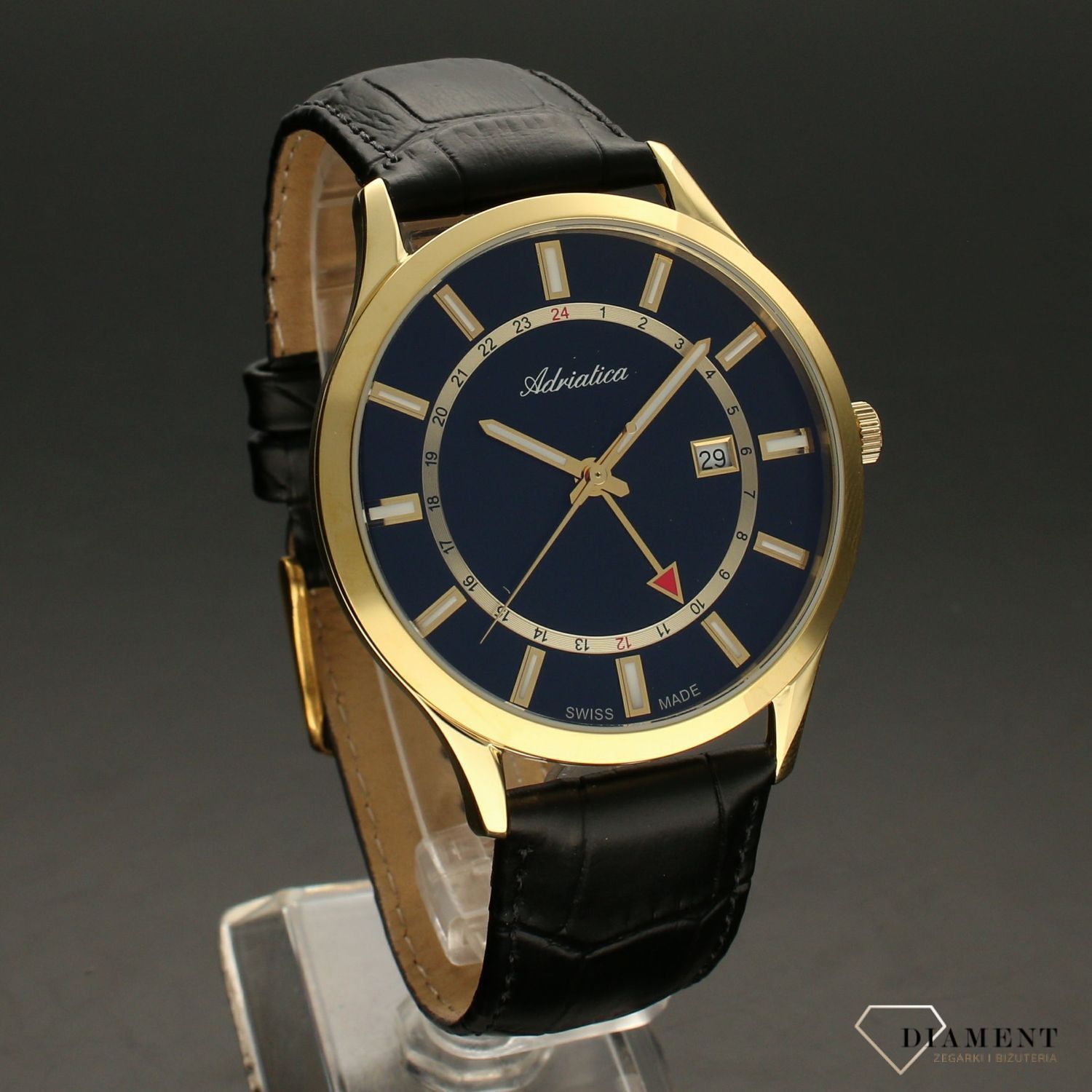 Zegarek męski złot  z czarna tarczą na pasku Adriatica A8289.1214Q.cf.jpg