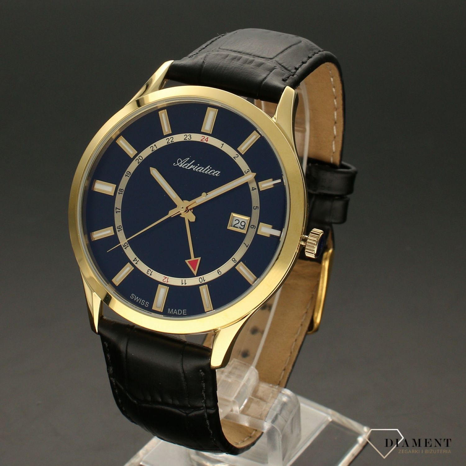 Zegarek męski złot  z czarna tarczą na pasku Adriatica A8289.1214Q.cf.jpg