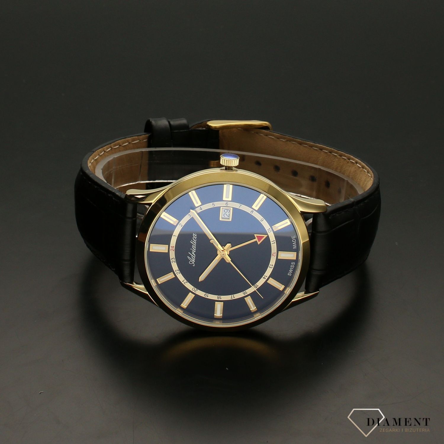 Zegarek męski złot  z czarna tarczą na pasku Adriatica A8289.1214Q.cf.jpg