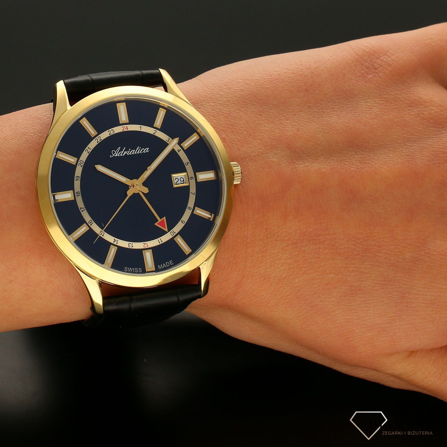 Zegarek męski złot  z czarna tarczą na pasku Adriatica A8289.1214Q.cf.jpg