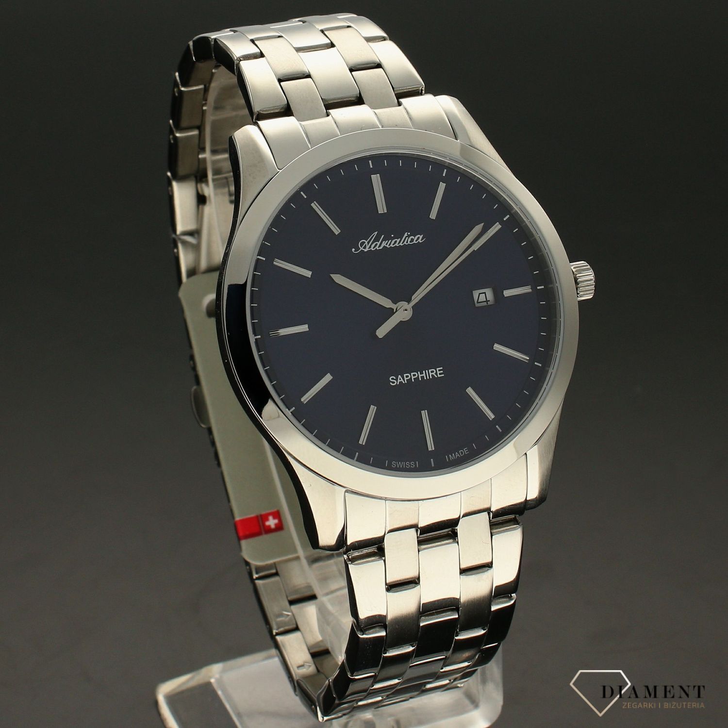Zegarek męski na bransolecie z niebieską tarczą i szafirowym szkłem Adriatica A8303.5115Q.jpg