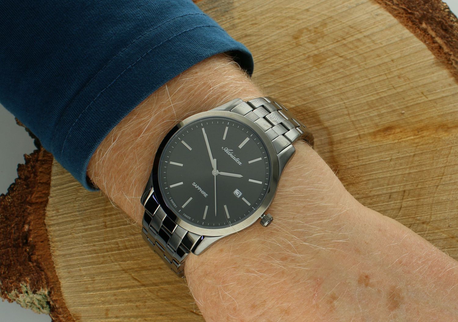 Zegarek męski Adriatica A8303.S116Q. Męski zegarek stalowy. Męski zegarek szwajcarski. Zegarek męski na bransolecie. Zegarek męski z szafirowym szkłem. Zegarek męski szwajcarski na prezent..jpg