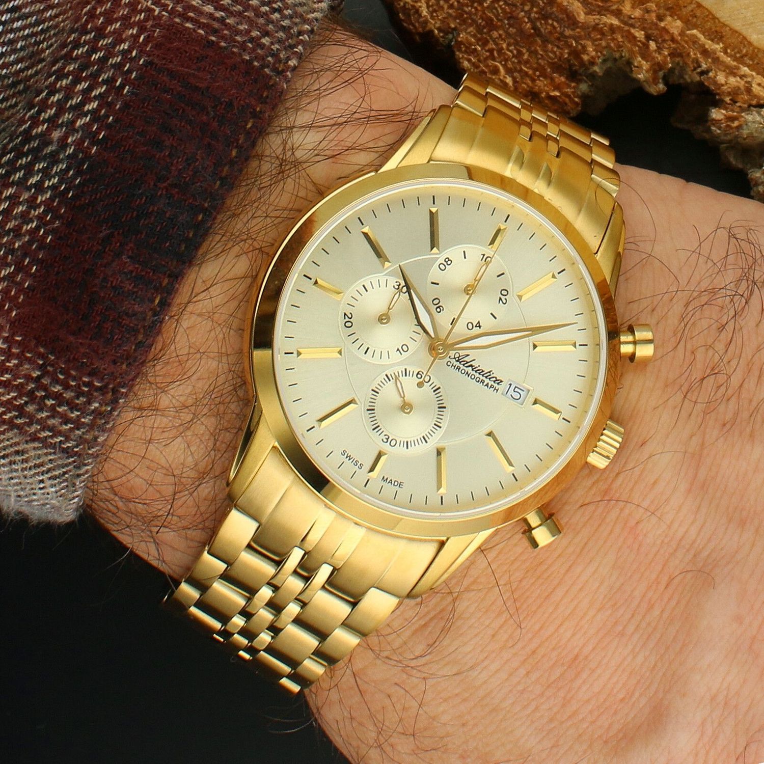 Adriatica A8306.1111CH – męski zegarek elegancki złoty z chronografem męski zegarek..jpg