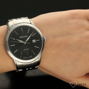 Zegarek męski ⌚ na bransolecie z szafirowym szkłem i czarną tarczą Adriatica  A8306.5114Q. Elegancki zegarek pasujący (1).jpg