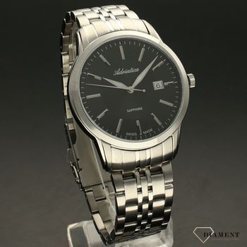 Zegarek męski ⌚ na bransolecie z szafirowym szkłem i czarną tarczą Adriatica  A8306.5114Q. Elegancki zegarek pasujący (2).jpg