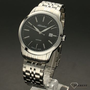 Zegarek męski ⌚ na bransolecie z szafirowym szkłem i czarną tarczą Adriatica  A8306.5114Q. Elegancki zegarek pasujący (3).jpg