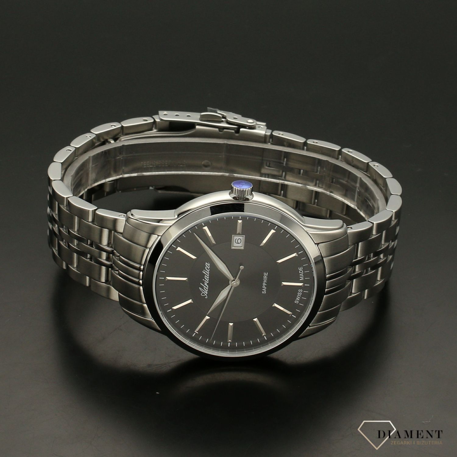 Zegarek męski na bransolecie z szafirowym szkłem Adriatica.jpg
