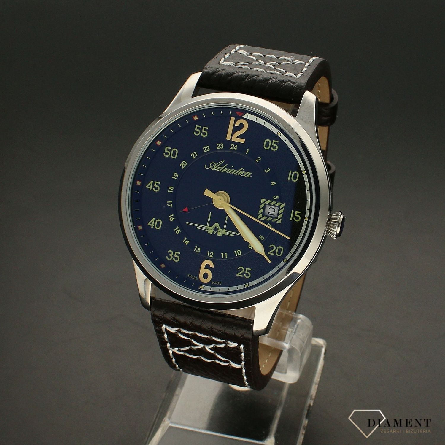 Zegarek męski.x na czarnym pasku Adriatica Aviator A8311.5B24Q samolotem ✓.webp