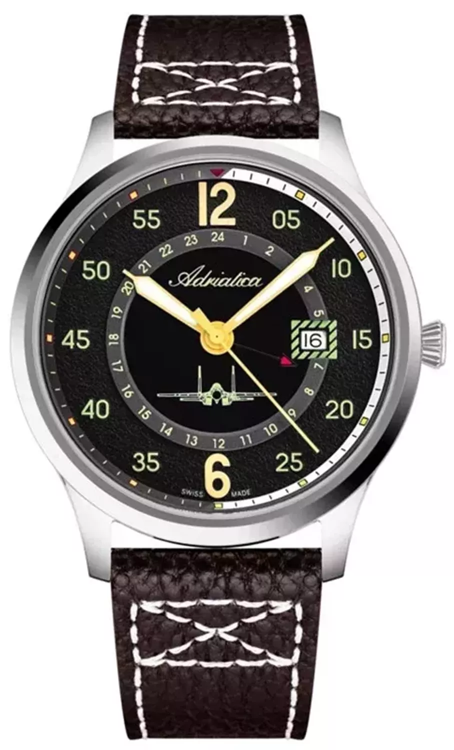 Zegarek męski.x na czarnym pasku Adriatica Aviator A8311.5B24Q samolotem ✓.webp