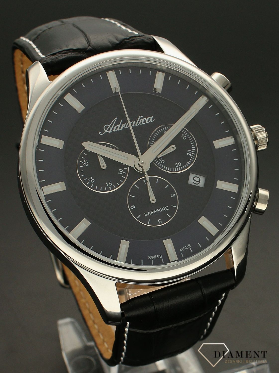 Zegarek męski Adriatica Sapphire Chronograph A8323.5215CH. Męski zegarek Adriatica. Zegarek męski Addriatica na pasku. Zegarek szwajcarski Adriatica z chronografem. Męski zegarek Adriatica na prezent..jpg