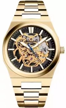 Zegarek męski Adriatica A8326.1116SA Skeleton Automatic – szwajcarski model z automatycznym mechanizmem, złotą kopertą PVD, stalową bransoletą i czarną tarczą skeleton.1.webp
