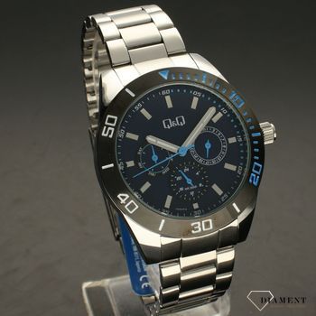 Zegarek męski na bransolecie z niebieską tarczą QQ AA42-412 ⌚ Zegarki męskie z bransoletą✓  (1).jpg