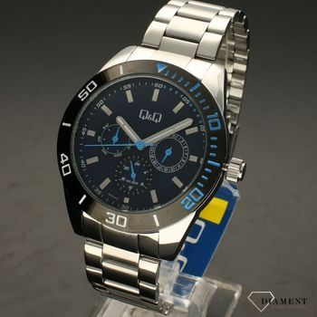 Zegarek męski na bransolecie z niebieską tarczą QQ AA42-412 ⌚ Zegarki męskie z bransoletą✓  (2).jpg