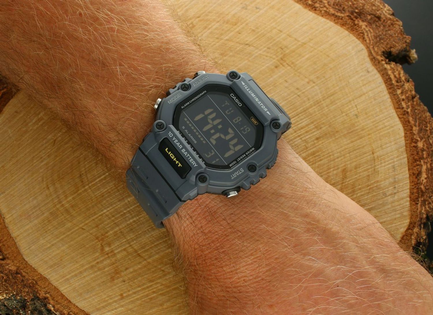 Zegarek Casio G-SHOCK – Zegarek męski 100M, szary pasek, LED, stoper, alarm.jpg