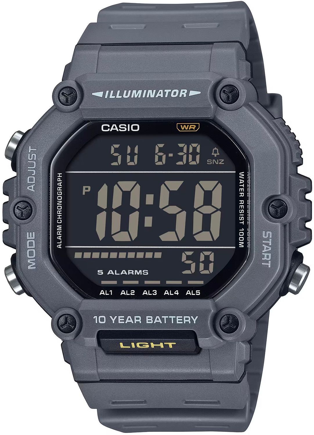 Zegarek Casio G-SHOCK – Zegarek męski 100M, szary pasek, LED, stoper, alarm.jpg