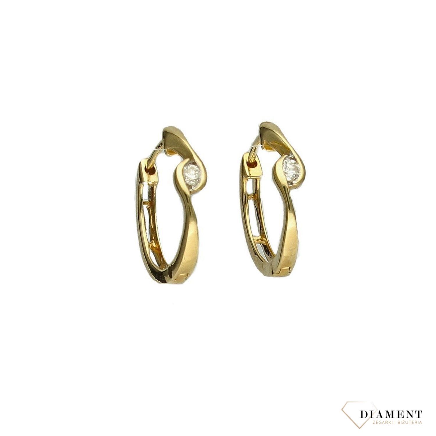 Złote kolczyki kółka DIAMENT 585 diamenty AE105.jpg