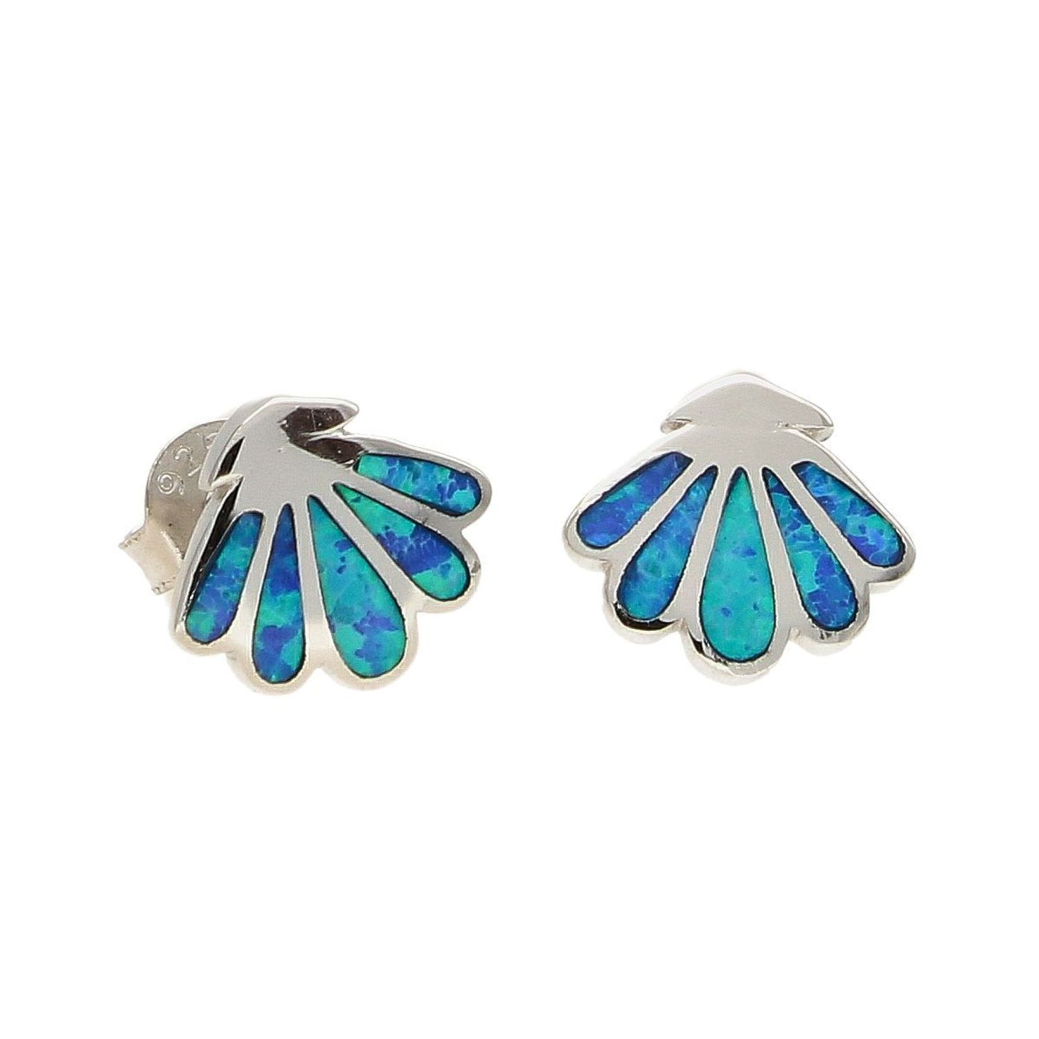 Srebrne kolczyki muszelki ozdobione niebieskim opalem AE20402ERH..jpg