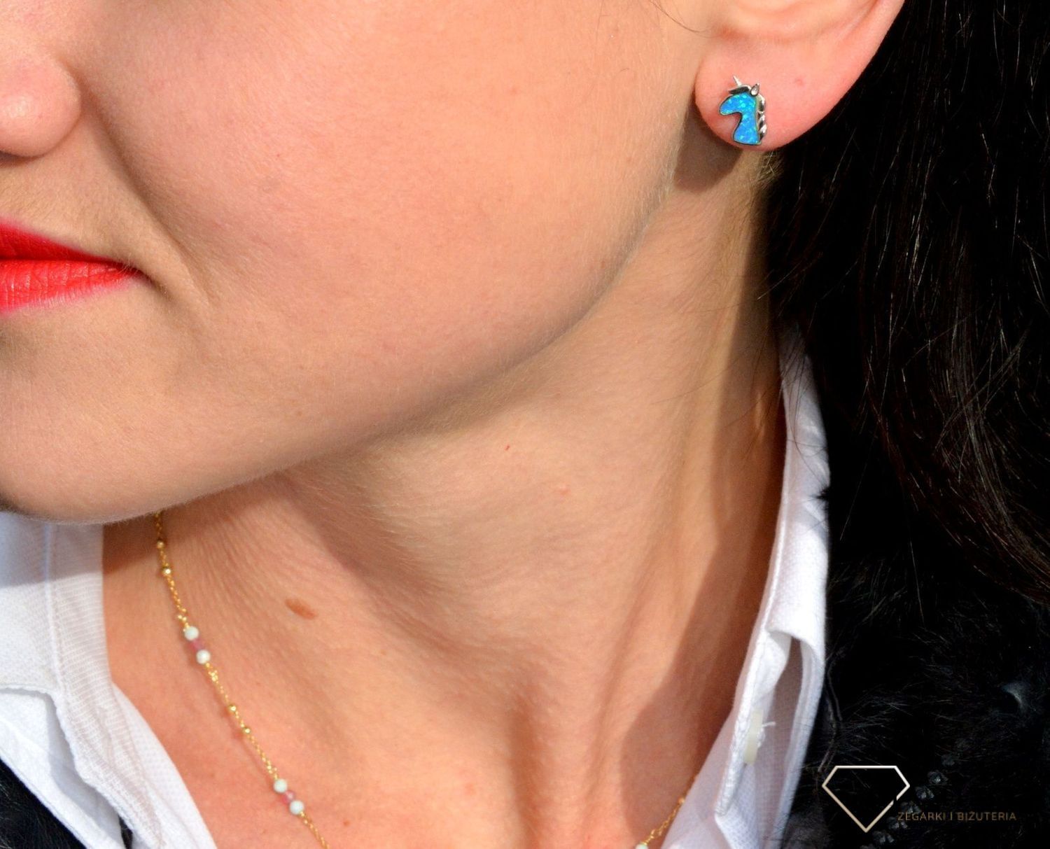 Srebrne kolczyki dla dziewczynki niebieski jednorożec z opalem AE20412ERH.jpg