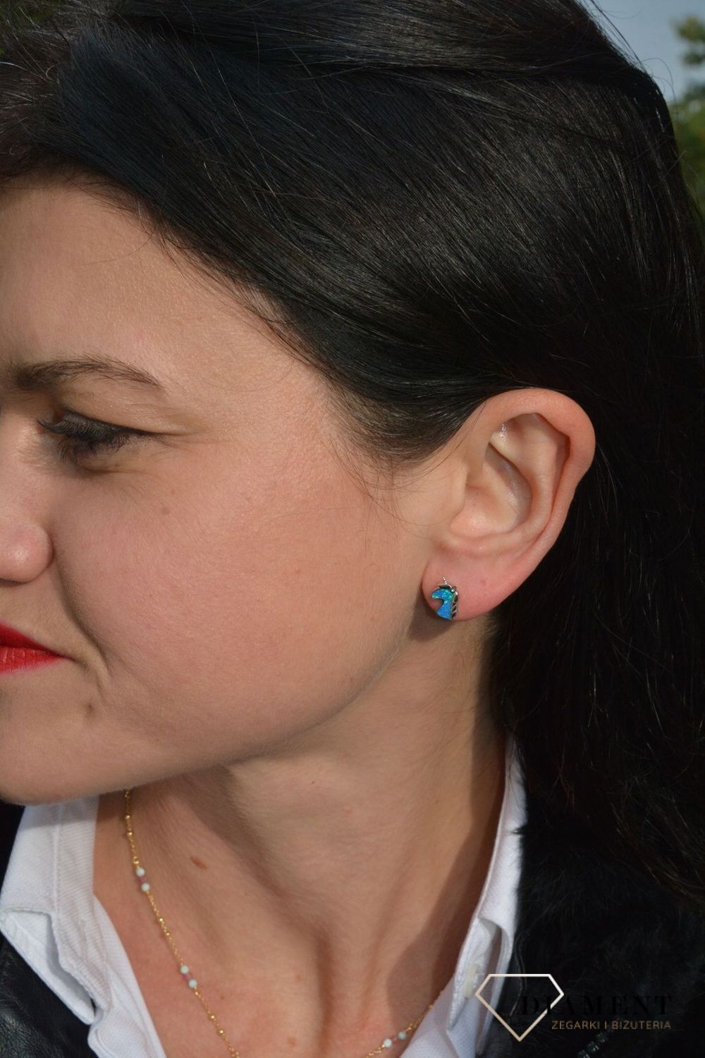 Srebrne kolczyki dla dziewczynki niebieski jednorożec z opalem AE20412ERH.jpg