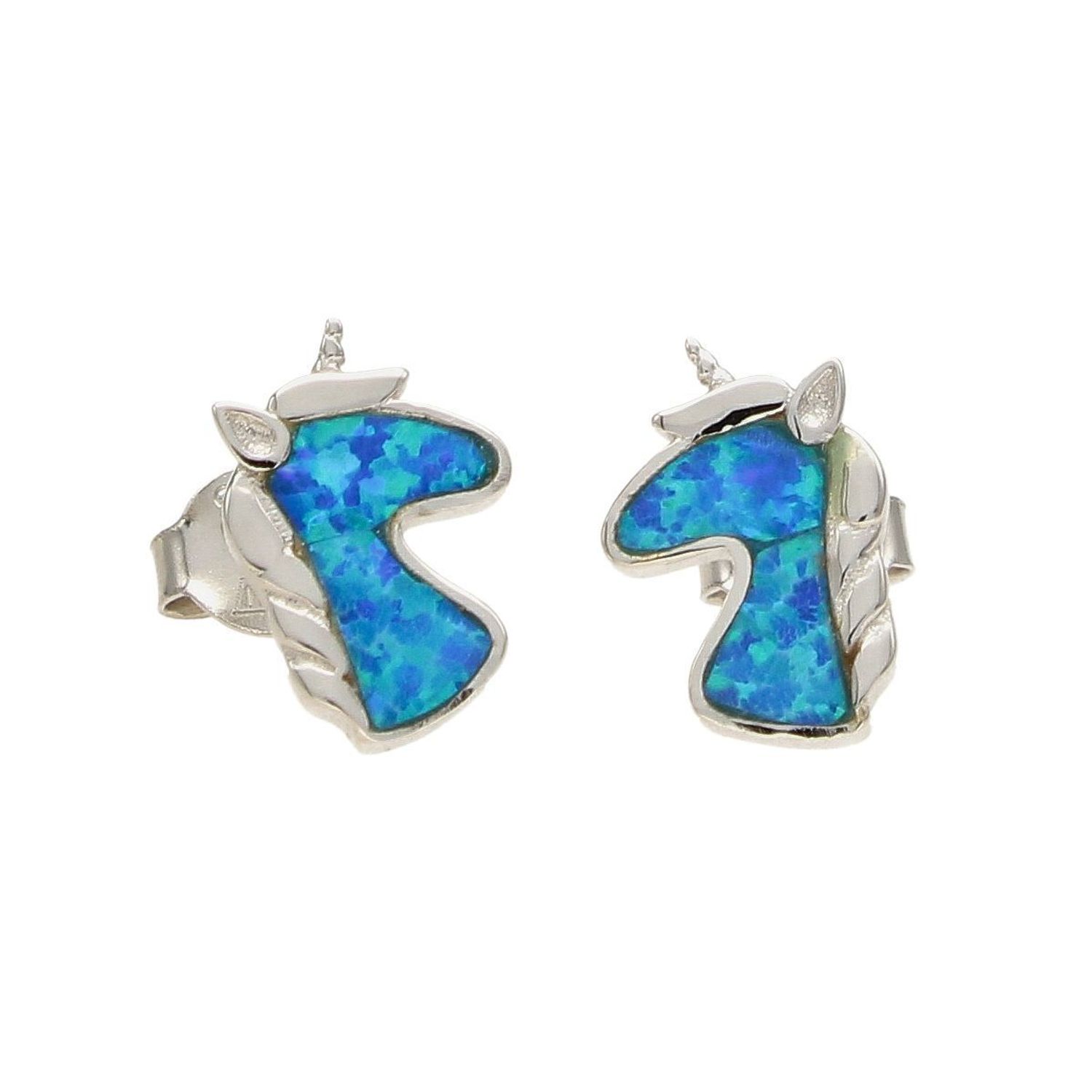 Srebrne kolczyki dla dziewczynki niebieski jednorożec z opalem AE20412ERH.jpg