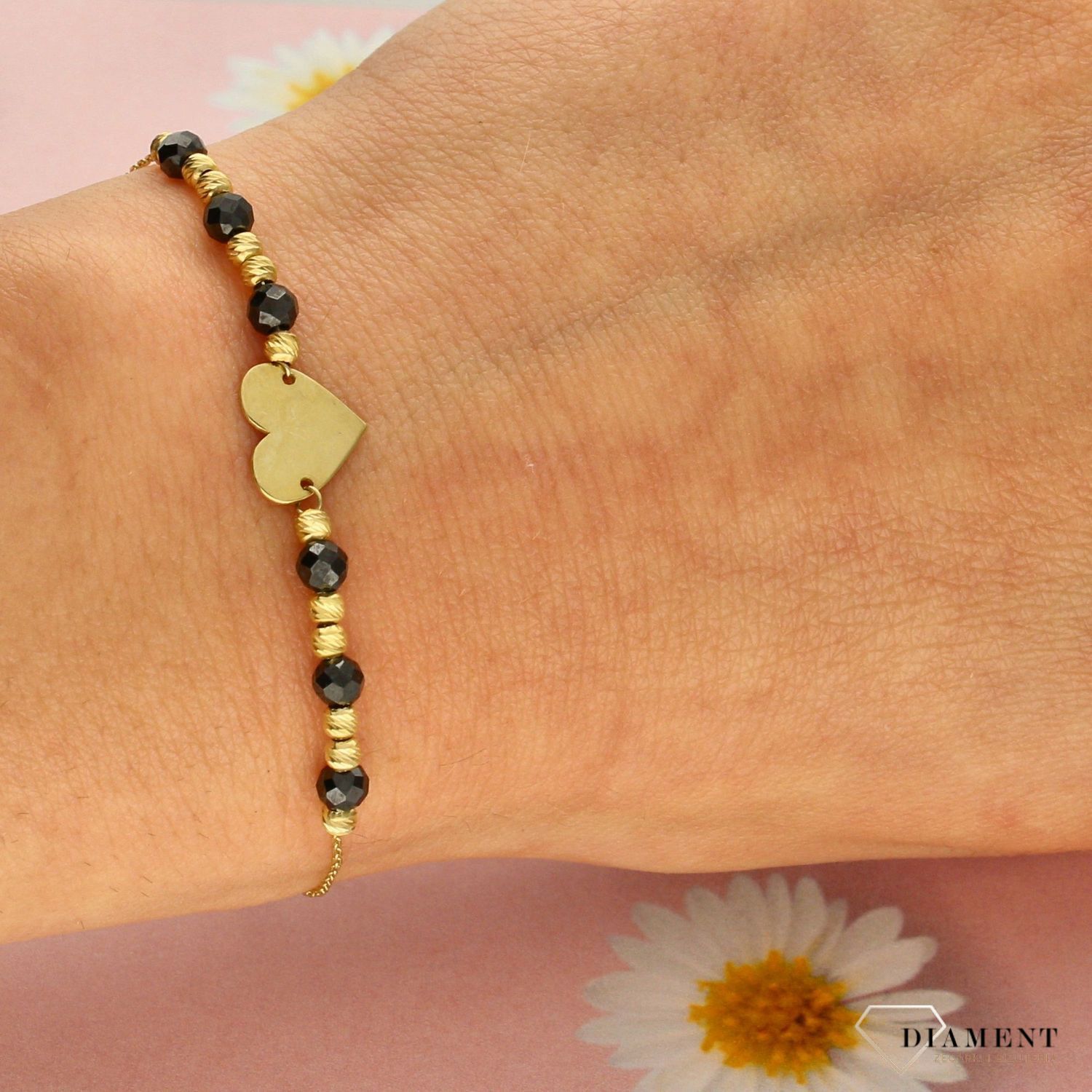 Bransoletka srebra pozłacana ALBZ000317 z serduszkiem i koralikami (1).jpg