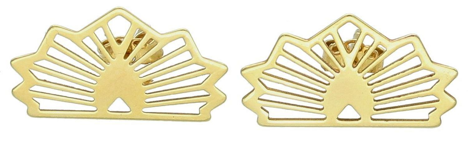 Złote kolczyki damskie na sztyft - Złoto 333, Ażurowy Wzór Wachlarza.jpg