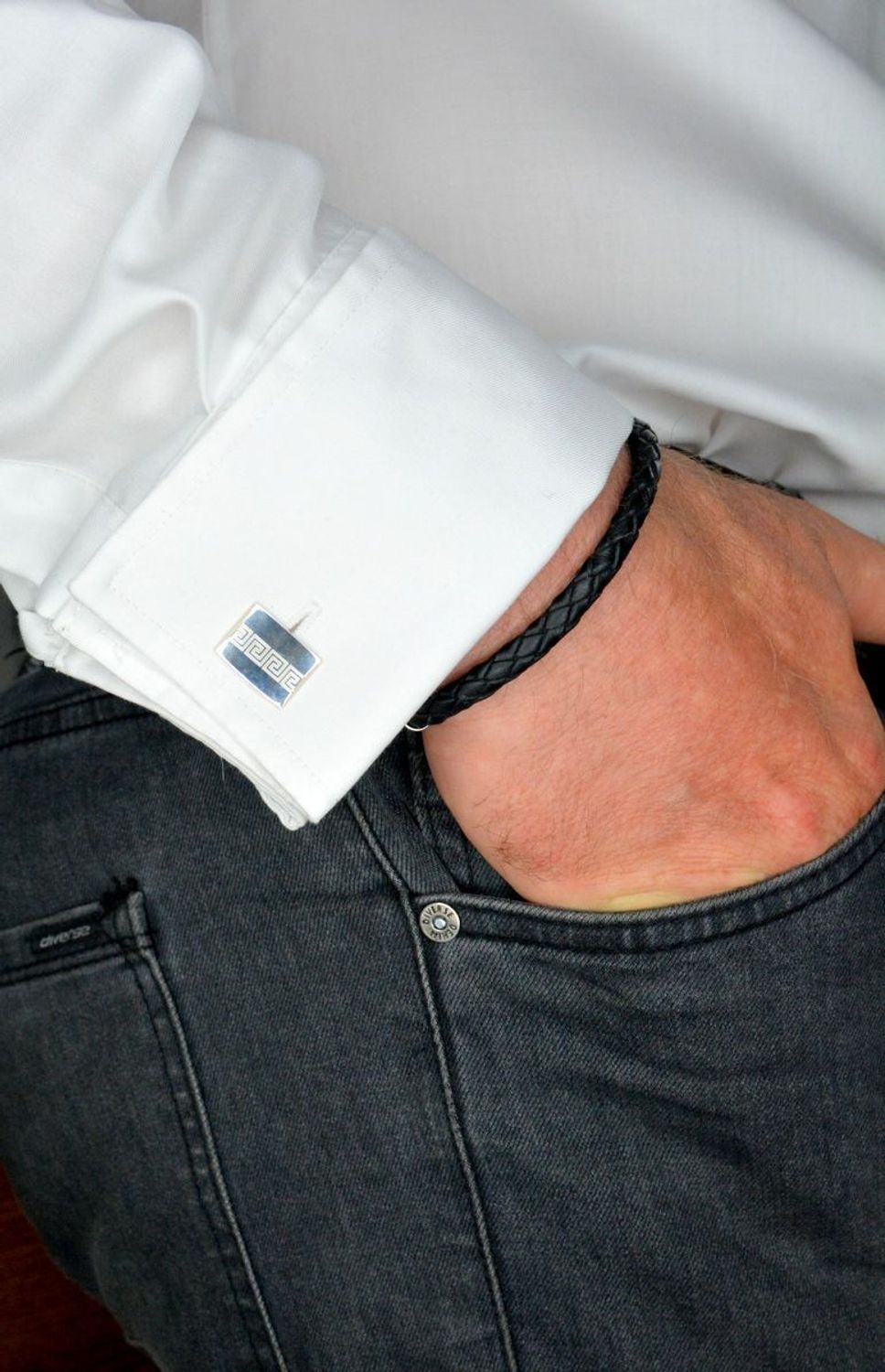 Spinki do mankietów srebrne grawerowane Droga Grecka ALKM0041.jpg