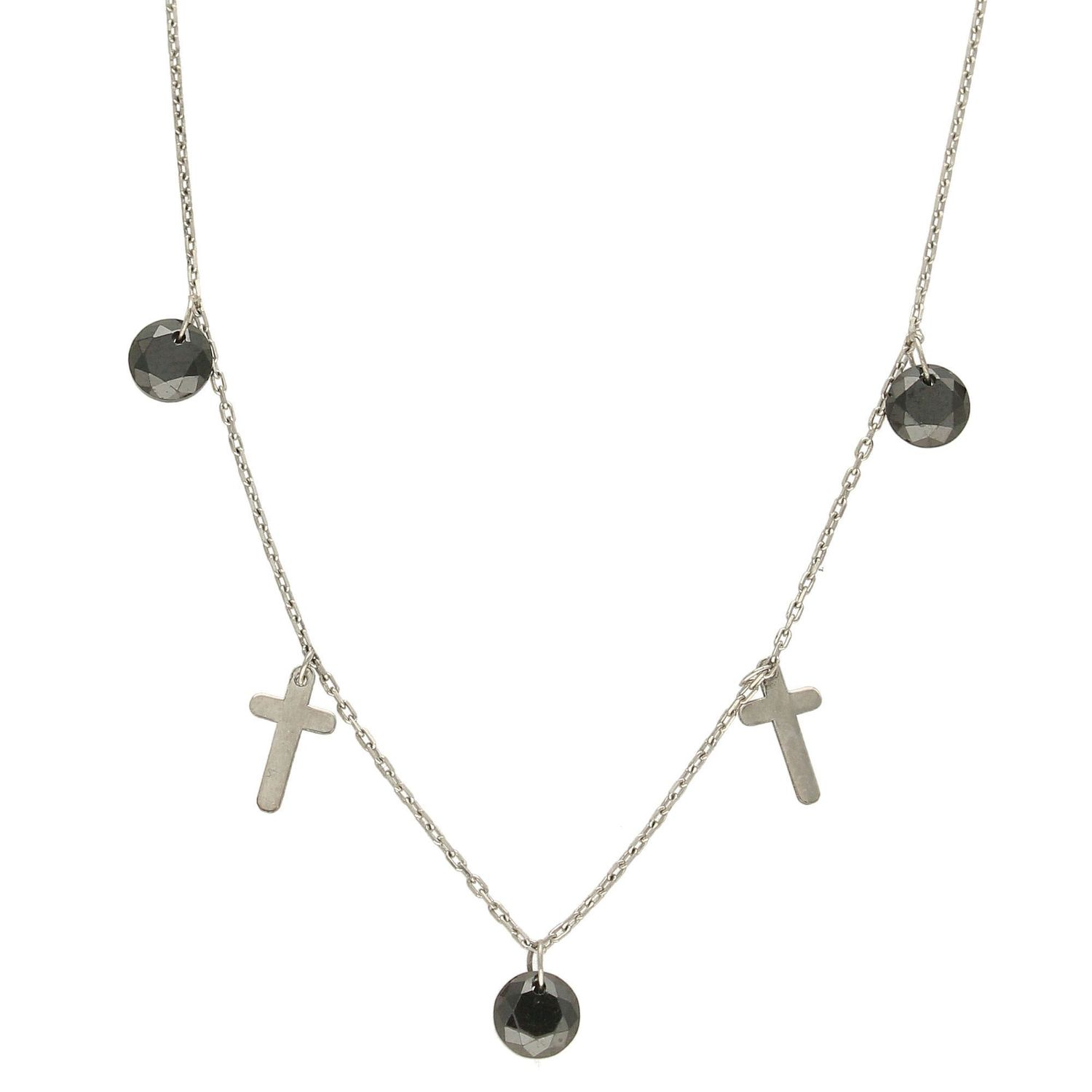 Naszyjnik srebrna celebrytka z czarnymi cyrkoniami i krzyżykami ALNZ000942.jpg