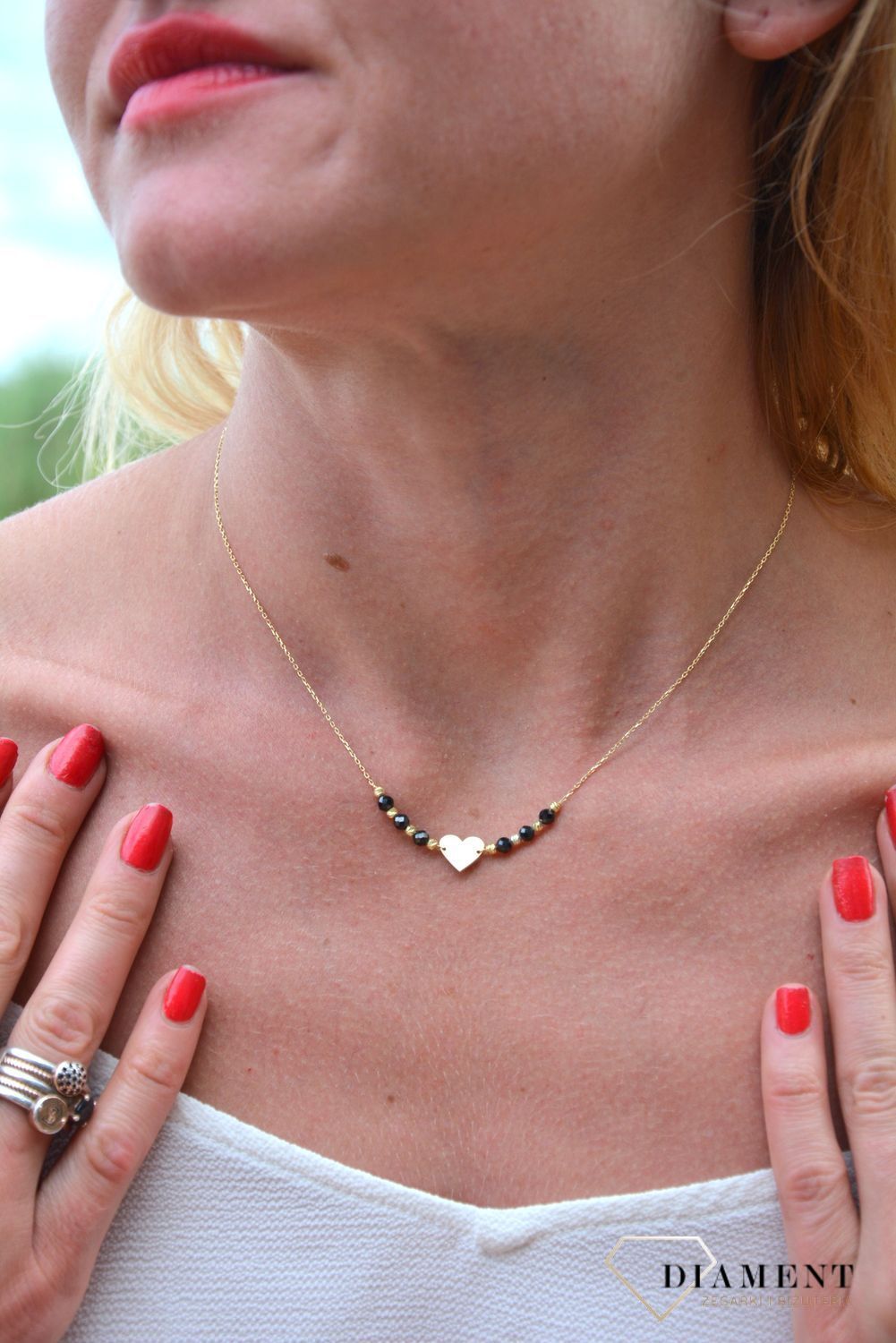 Naszyjnik srebrny pozłacany Infinity ALNZ001942 serce i koraliki.jpg