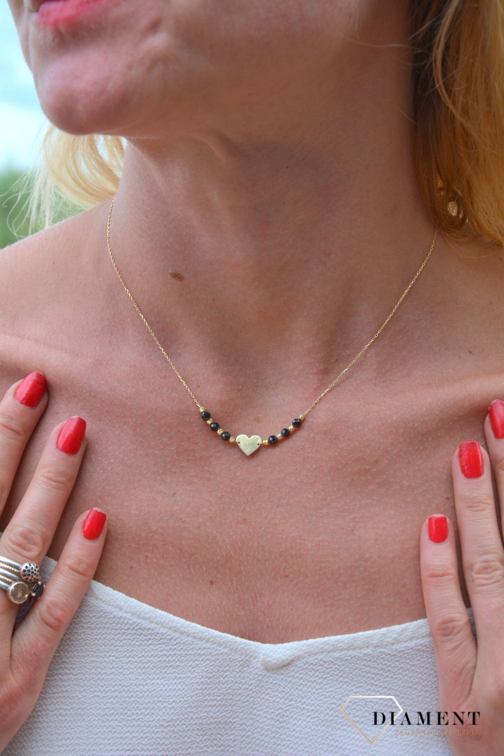 Naszyjnik srebrny pozłacany Infinity ALNZ001942 serce i koraliki.jpg